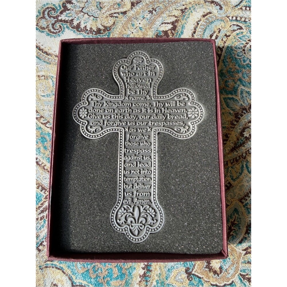 Camco Pewter Cross Lords Prayer Wall Vintage Religious Decor With Box